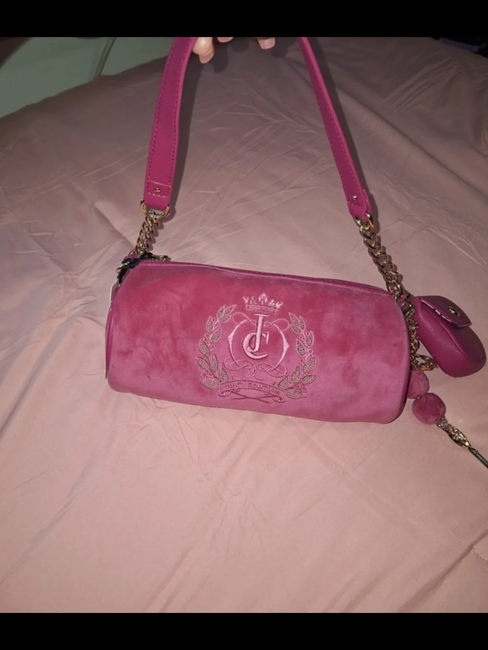 Juicy Couture Hot Pink Velvet Shoulder Bag with Chain Strap/Coin Pouch-NWT!